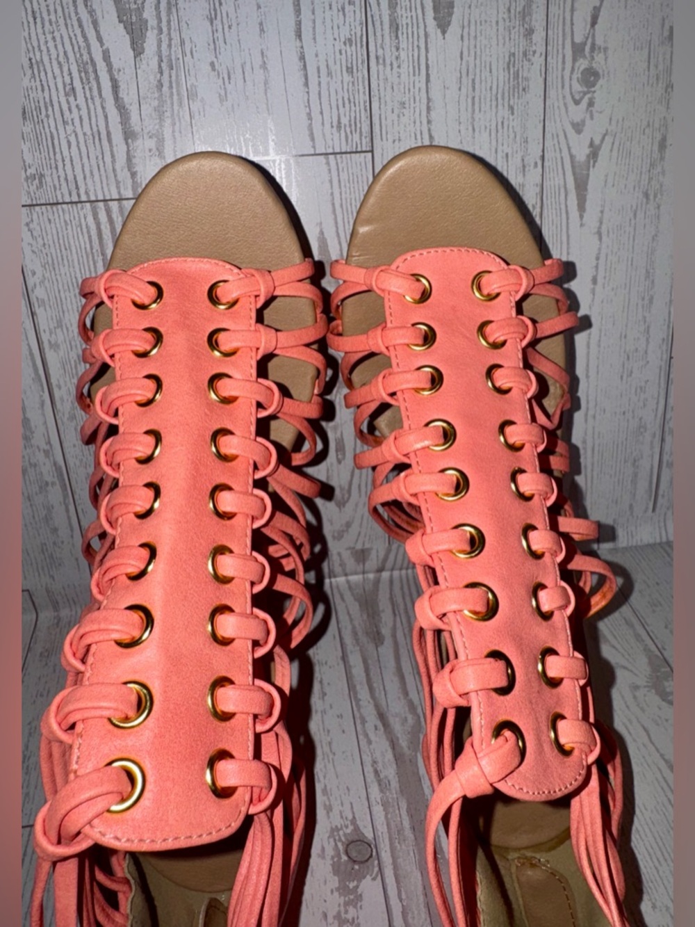 Strappy Coral Wedge Sandals - size 7 - Picture 8 of 11